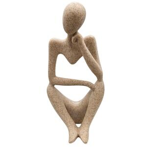 Abstract Sandstone Resin Thinker Statue Minimalist Modern Sculpture Tan 9.5in